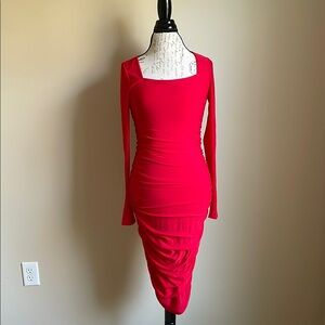 SHEIN SXY Square Neck Ruched Red Dress